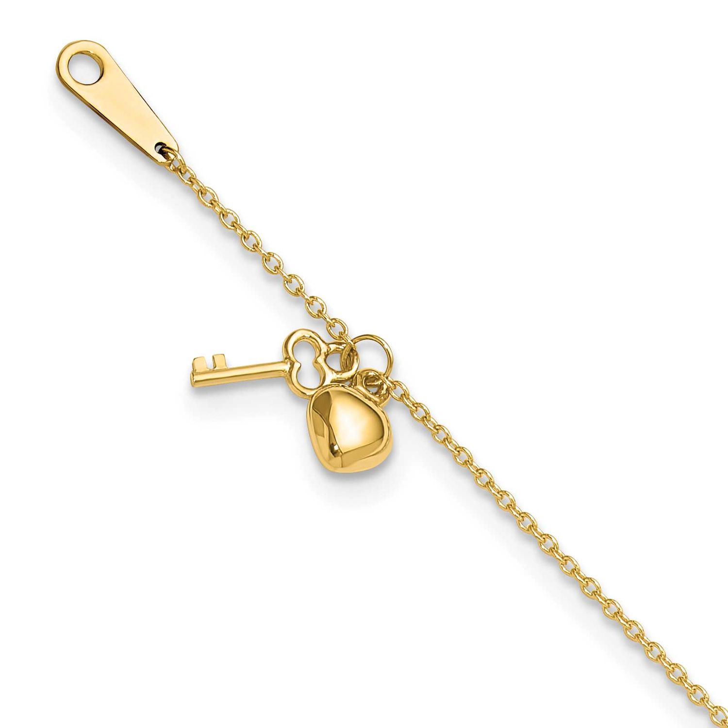 Heart and Key 9 Inch Plus 1 Inch Extender Anklet 10k Gold, MPN: 10ANK289-10, UPC: