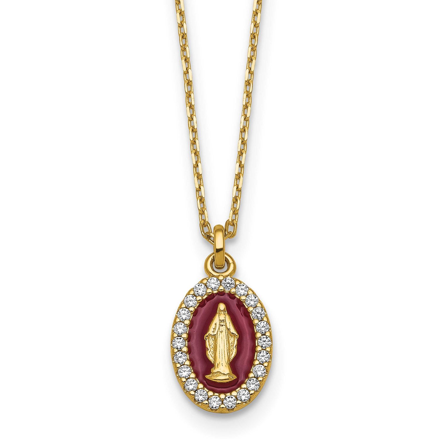 Gold-Plat CZ Enamel Miraculous Medal with 2 Inch Extender Necklace Sterling Silver, MPN: QG7026-15.…