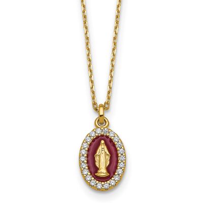 Gold-Plat CZ Enamel Miraculous Medal with 2 Inch Extender Necklace Sterling Silver, MPN: QG7026-15.…