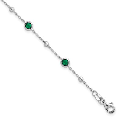 Beaded Green CZ 7 Inch with 1 Inch Extension Bracelet Sterling Silver Rhodium-Plated, MPN: QG7008-7…