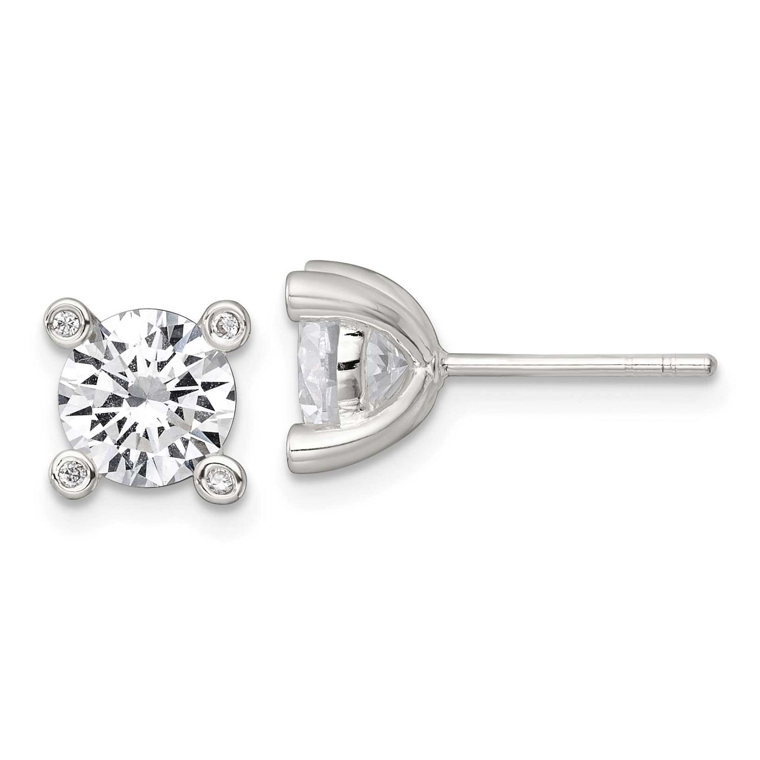 4 Prong CZ Post Earrings Sterling Silver Polished, MPN: QG7175E, UPC: