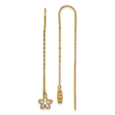 Mother of Pearl Flower Cable Chain Threader Earrings 48.6 Inch 14k Gold Polished, MPN: TF2586, UPC: