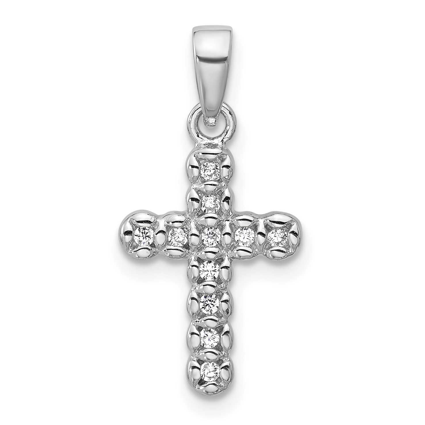 CZ Polished Cross Pendant Sterling Silver Rhodium-Plated, MPN: QC11618, UPC: