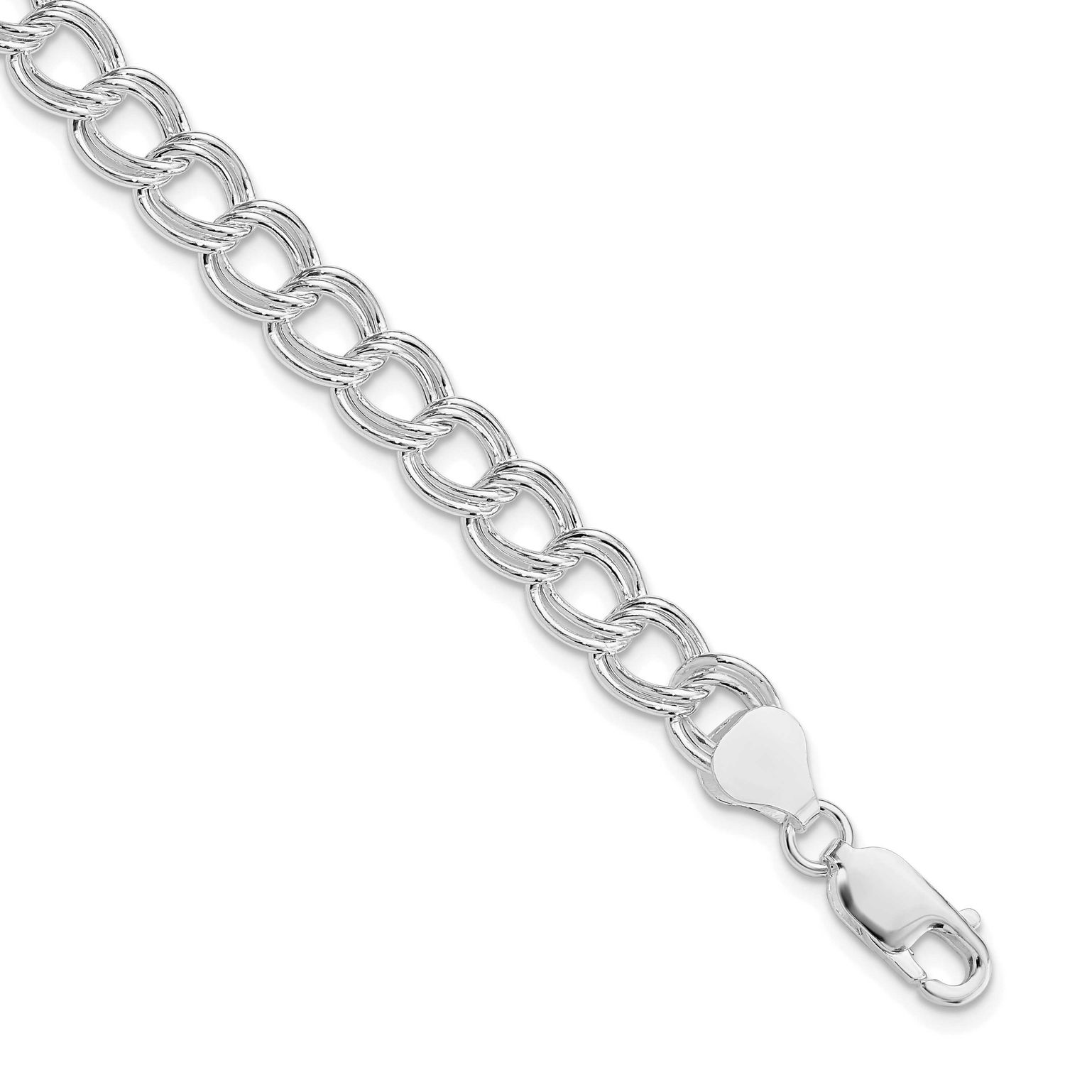 7.5mm Semi-Solid Double Link Charm Bracelet Sterling Silver Rhodium-Plated, MPN: QG2210R-7.5, UPC: