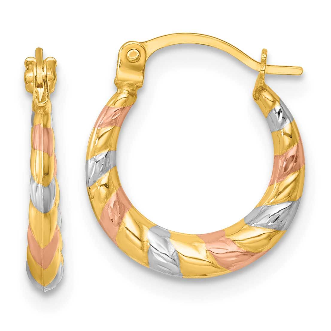 Rose Gold-Plating Dia-Cut Polished Hoop Earrings 14k Gold with Rhodium, MPN: TL1188, UPC: