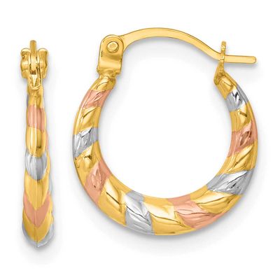 Rose Gold-Plating Dia-Cut Polished Hoop Earrings 14k Gold with Rhodium, MPN: TL1188, UPC:
