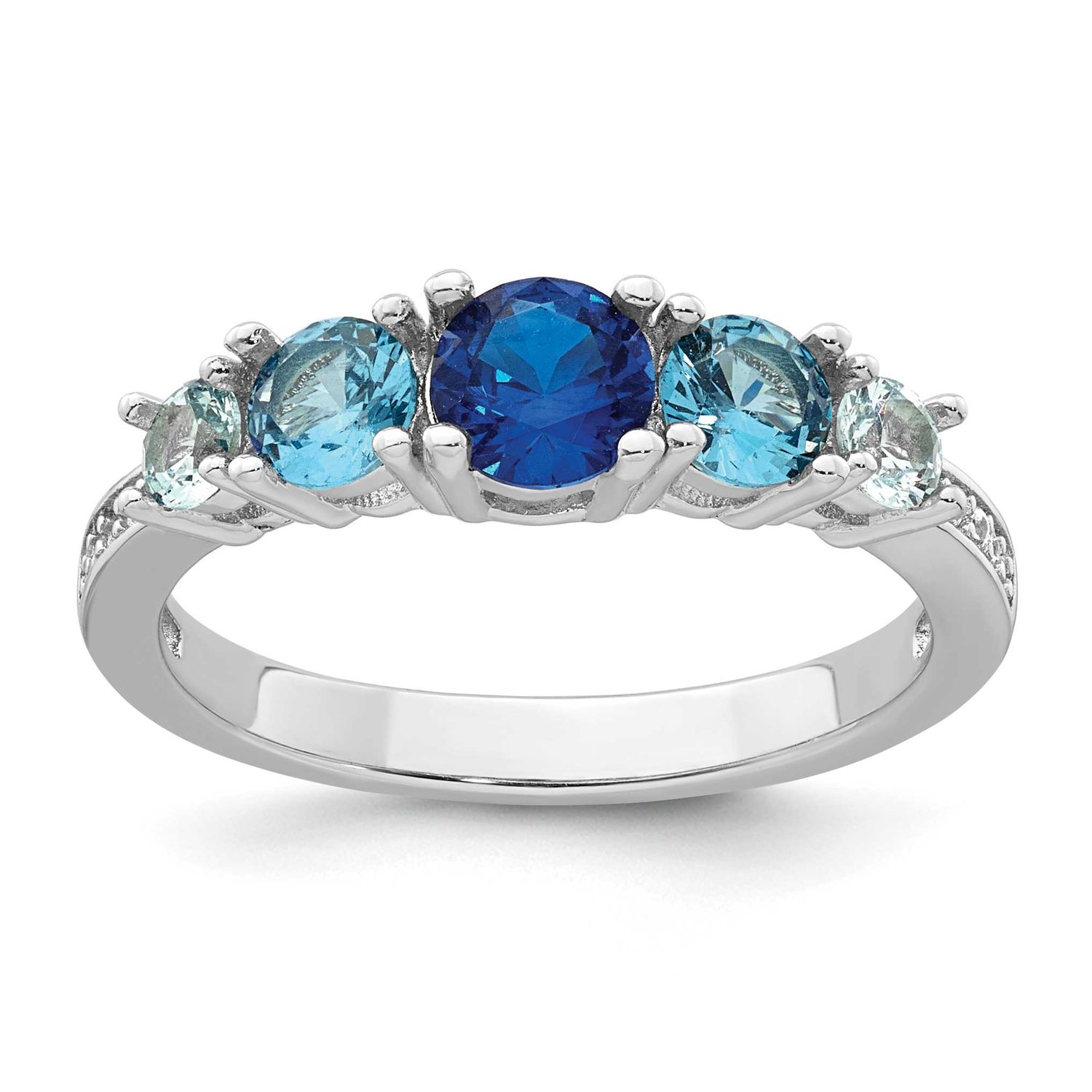 CZ Lab Cr. Spinel/Cr. Aquamarine Ring Sterling Silver Rhodium-Plated Polished, MPN: QG6987R-7, UPC: