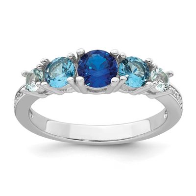 CZ Lab Cr. Spinel/Cr. Aquamarine Ring Sterling Silver Rhodium-Plated Polished, MPN: QG6987R-7, UPC: