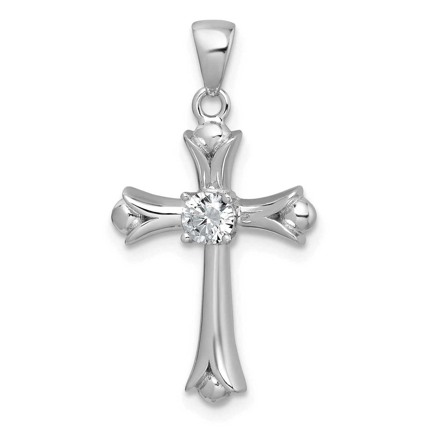 Fleur De Lis CZ Cross Pendant Sterling Silver Rhodium-Plated, MPN: QC11612, UPC: