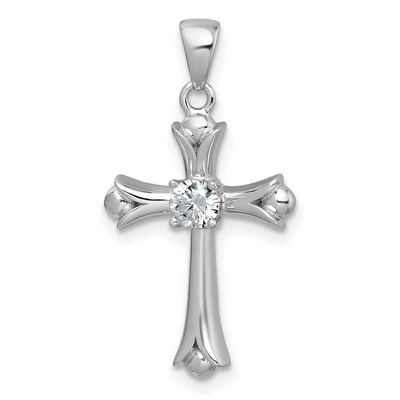 Fleur De Lis CZ Cross Pendant Sterling Silver Rhodium-Plated, MPN: QC11612, UPC:
