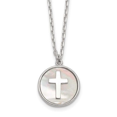 Mother of Pearl Cross Necklace Sterling Silver Polished, MPN: QG7022-16, UPC: