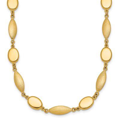 Brushed Fancy Link 7.5mm Necklace 14k Gold Polished, MPN: SF3239-18, UPC: