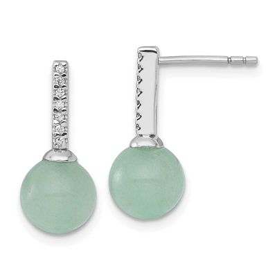 Aventurine CZ Drop Earrings Sterling Silver Rhodium-Plated, MPN: QG7104E, UPC: