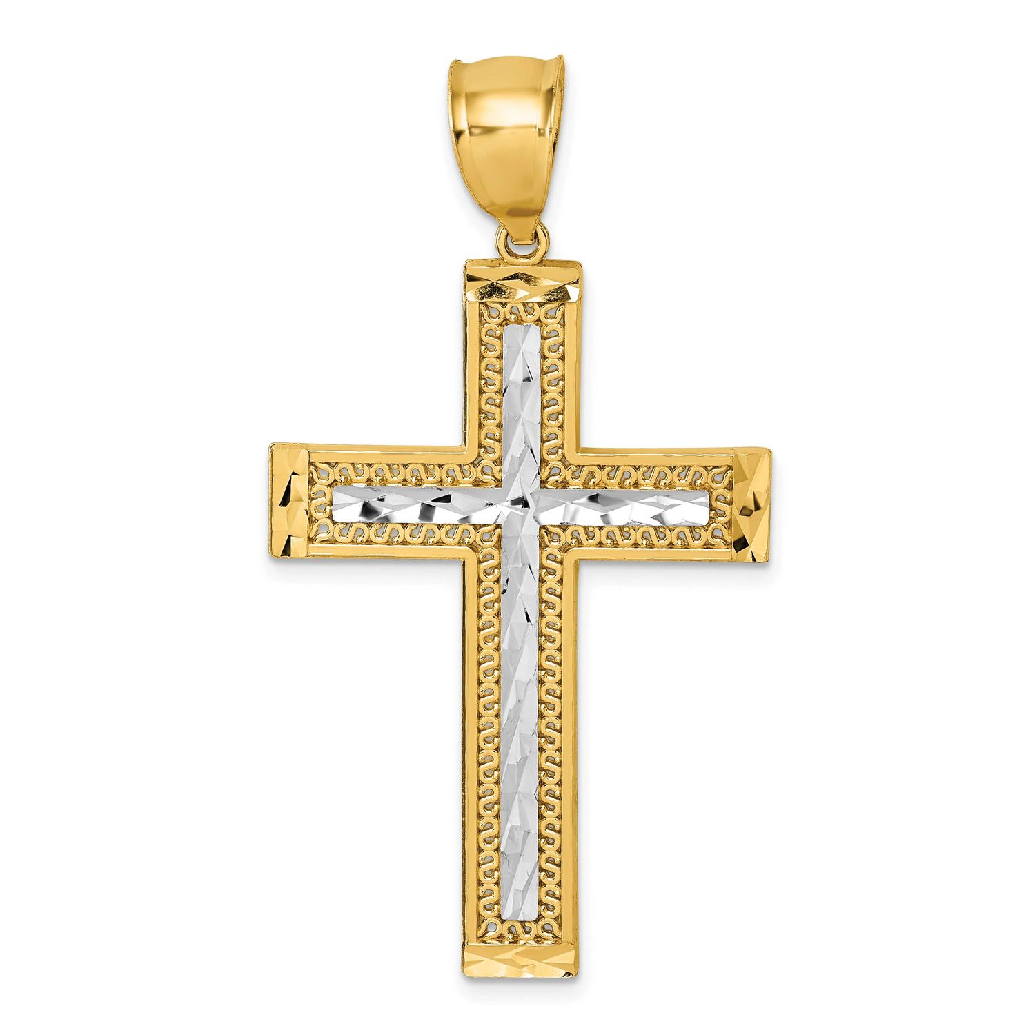Rhodium Diamond-Cut Textured Fancy Cross Pendant 14k Gold Polished, MPN: K10077, UPC: