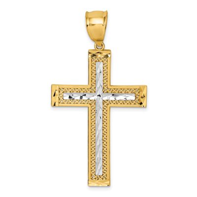 Rhodium Diamond-Cut Textured Fancy Cross Pendant 14k Gold Polished, MPN: K10077, UPC: