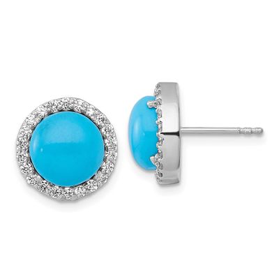 CZ and Reconstituted Turquoise Circle Post Earrings Sterling Silver Rhodium-Plated Polished, MPN: Q…