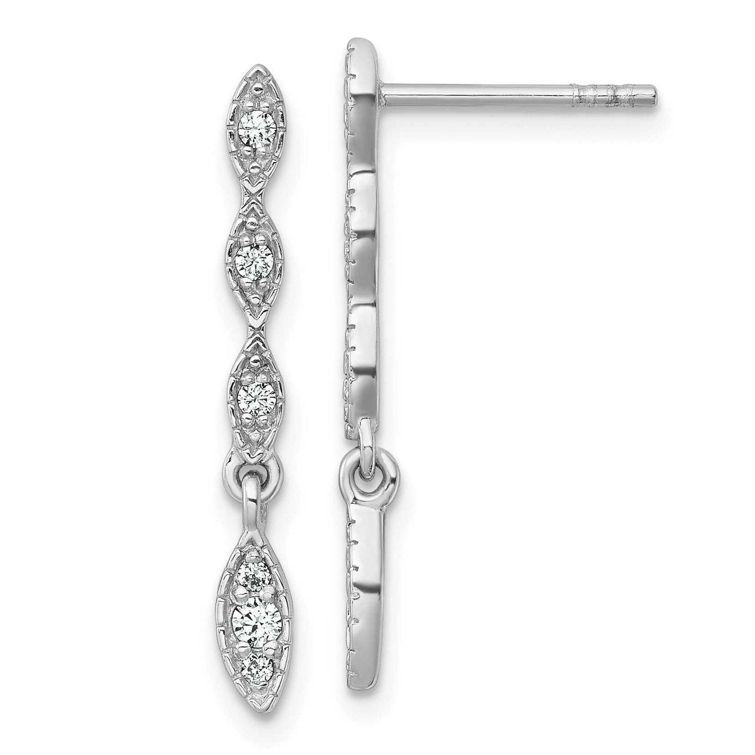 Fancy CZ Drop Dangle Earrings Sterling Silver Rhodium-Plated Polished, MPN: QG6988E, UPC: