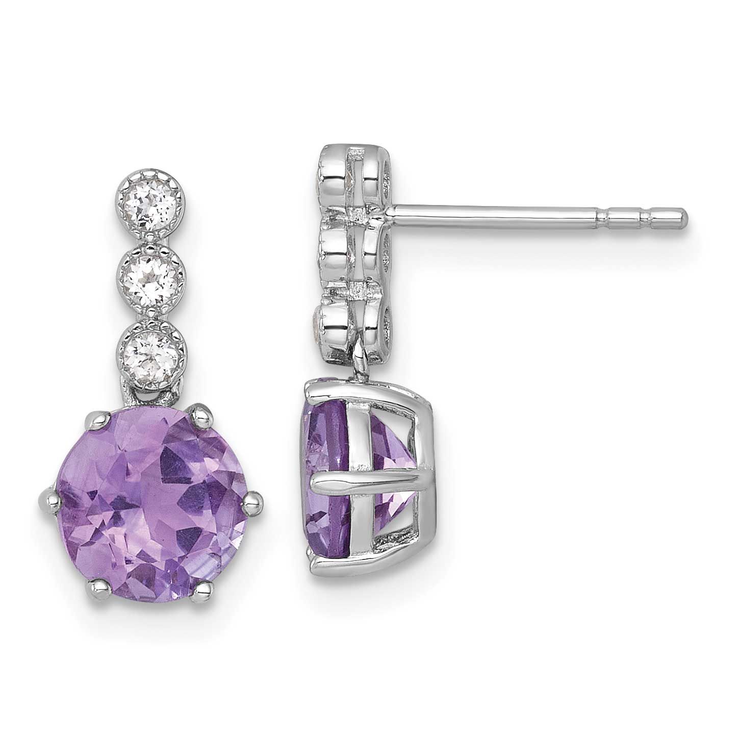 Amethyst and White Topaz Post Dangle Earrings Sterling Silver Rhodium-Plated, MPN: QE18319AM, UPC: