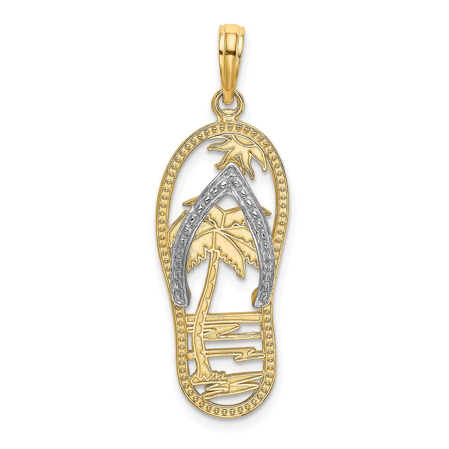 Palm Tree Flip-Flop Charm 14k Gold with Rhodium, MPN: K9518, UPC: 637218149117