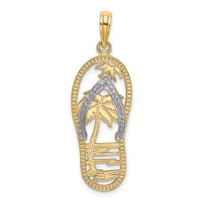 Palm Tree Flip-Flop Charm 14k Gold with Rhodium, MPN: K9518, UPC: 637218149117
