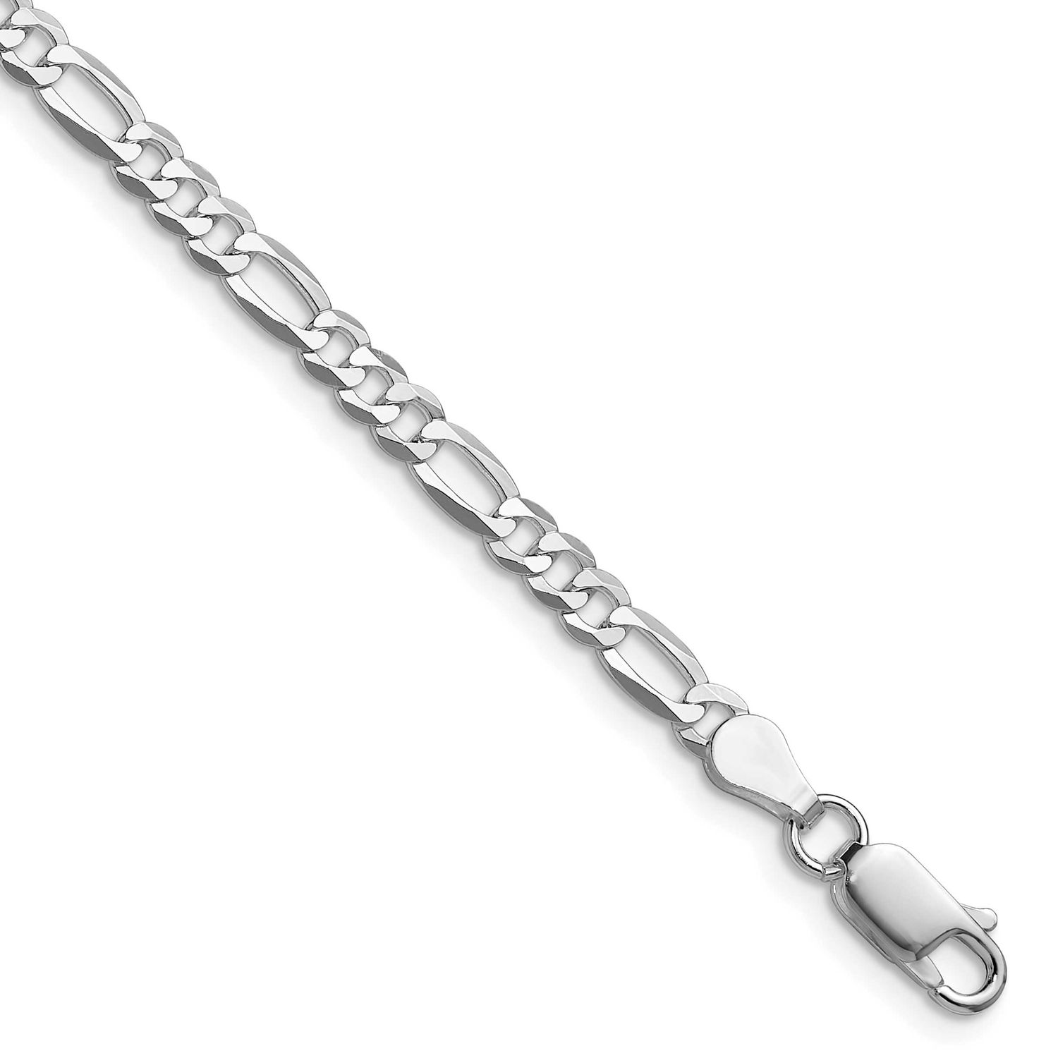 4.0mm Lightweight Flat Figaro Chain 24 Inch Sterling Silver Rhodium-Plated, MPN: QMB100R-24, UPC: