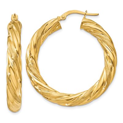 5mm Satin &amp; Polished Twisted Hoop Earrings 10k Gold, MPN: 10PRE778, UPC: