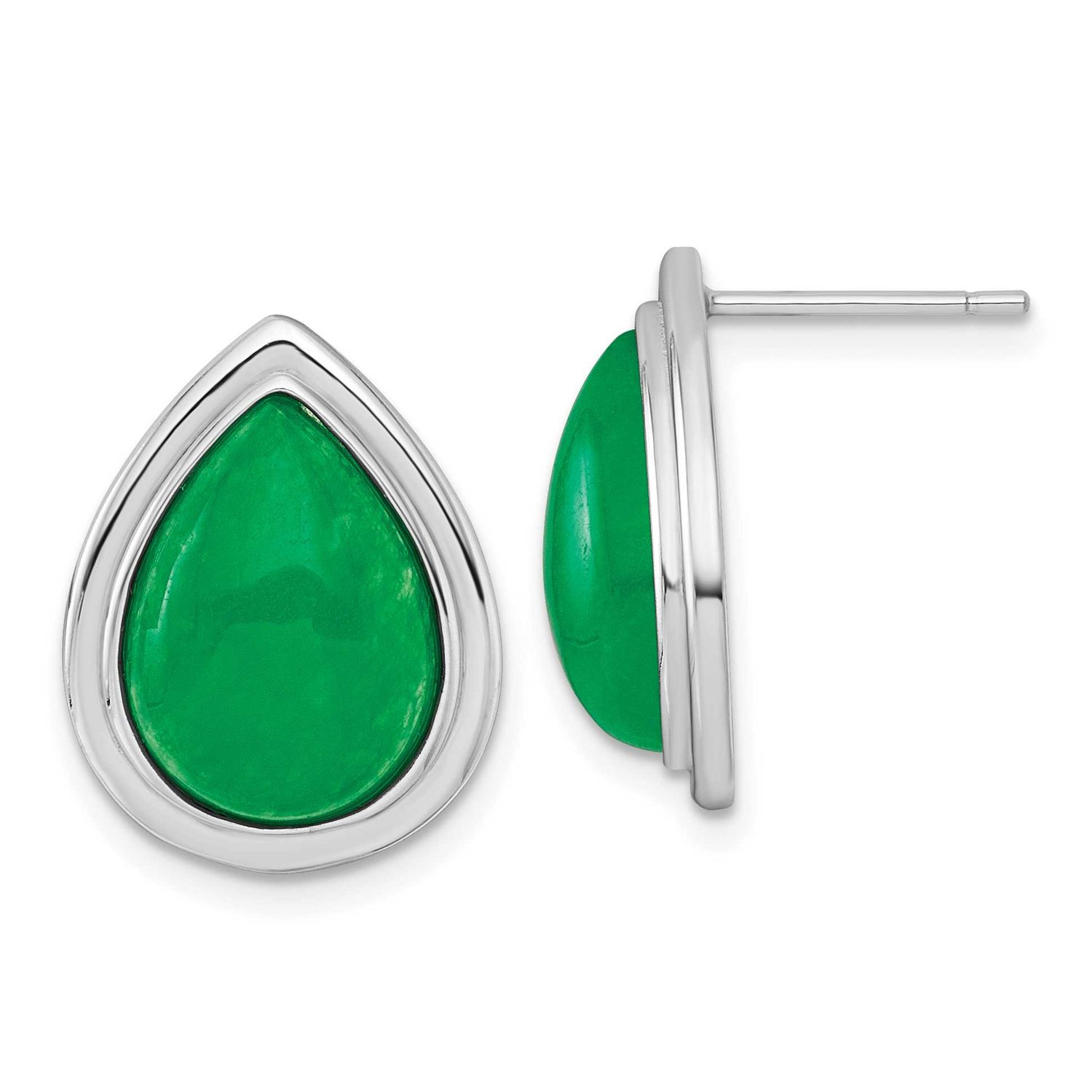 Pear Shaped Dyed Jade Quartz Post Earrings Sterling Silver Rhodium-Plated, MPN: QG7193E, UPC: