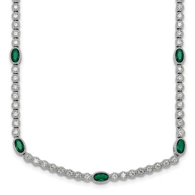 Green and White CZ Necklace Sterling Silver Rhodium-Plated Polished, MPN: QG6998-17, UPC: