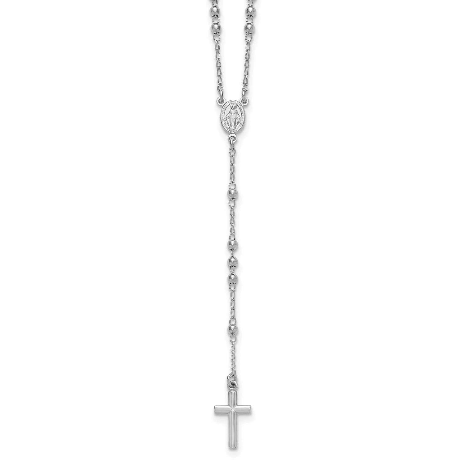 Beaded 17 Inch with 1.5 Inch Extender Rosary Necklace Sterling Silver Rhodium-Plated, MPN: QH5884-1…