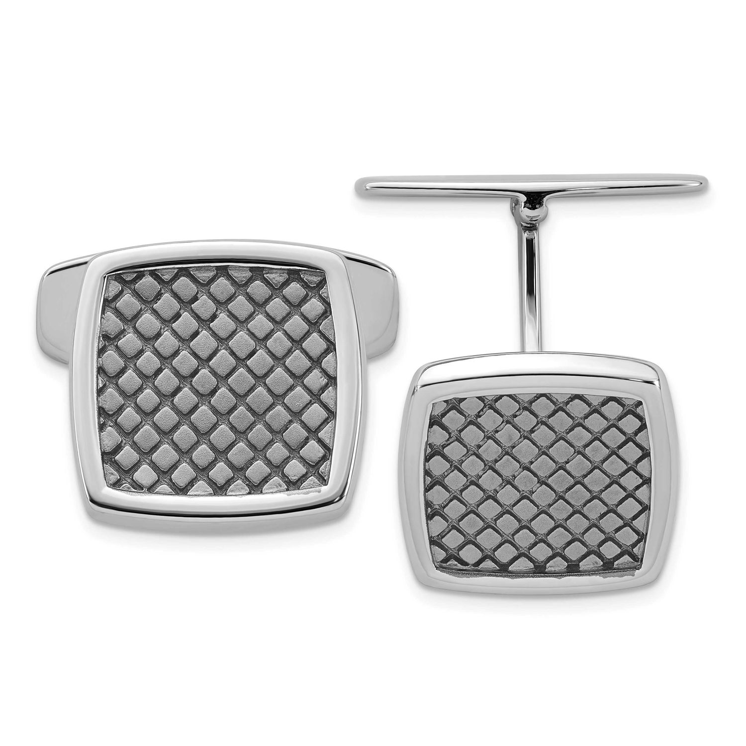 Sterling Silver Rhodium&amp;Ruthenium-Plated Checkered Cuff Links Sterling Silver Rhodium-Plated, MPN: …