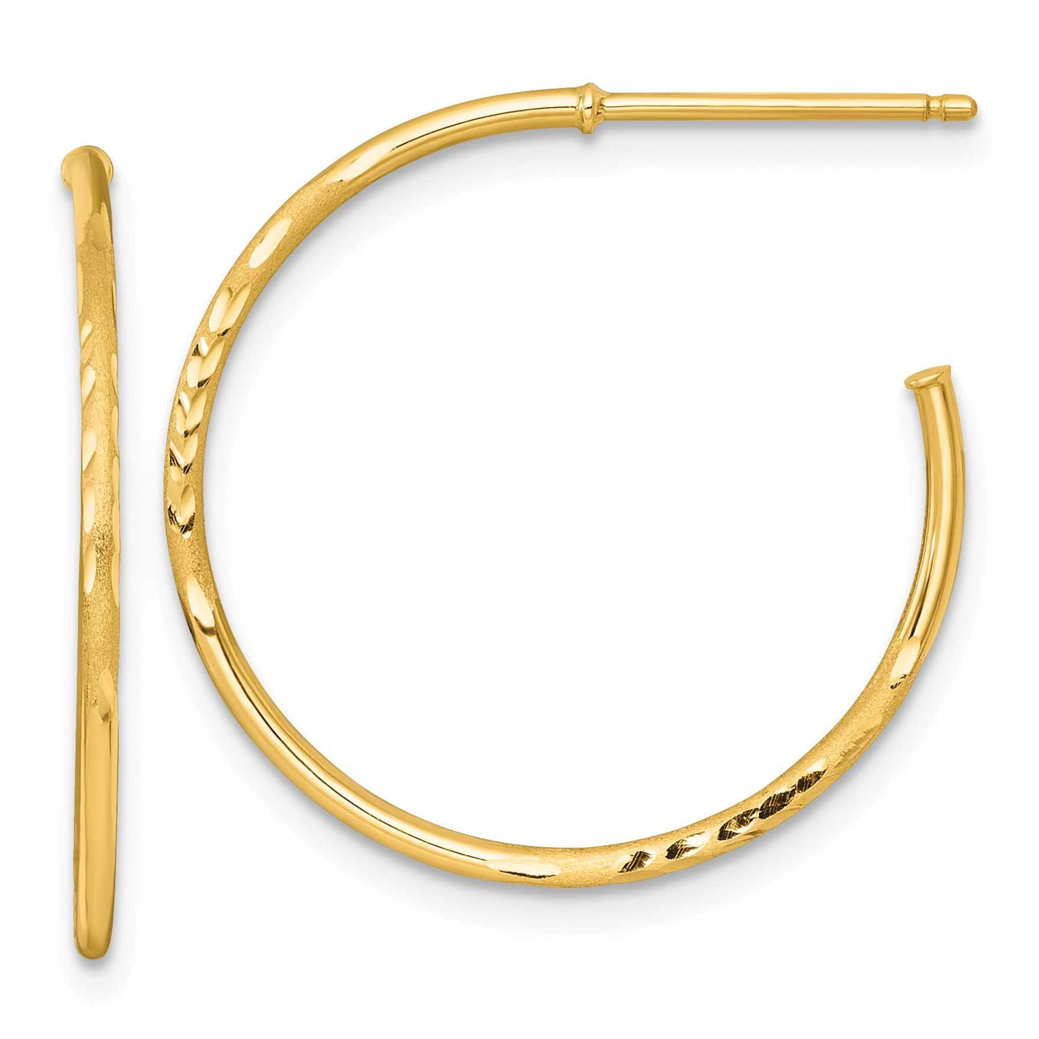 1.2 x 25mm Diamond-Cut Post Hoop Earrings 14k Gold, MPN: TF2479, UPC: