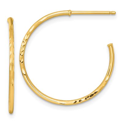 1.2 x 25mm Diamond-Cut Post Hoop Earrings 14k Gold, MPN: TF2479, UPC: