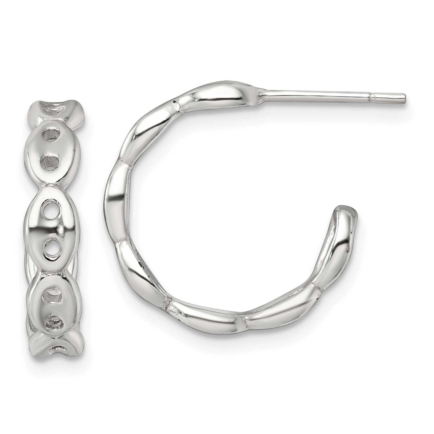 4.0mm Puffed Mariner Anchor Link Post C-Hoop Earrings Sterling Silver Polished, MPN: QE18000, UPC: