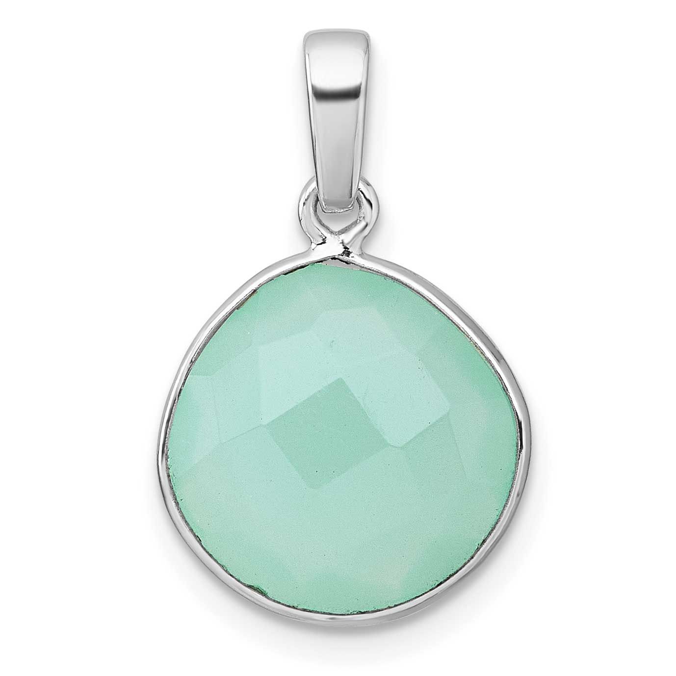Round Green Chalcedony Pendant Sterling Silver Rhodium-Plated, MPN: QG7184P, UPC: