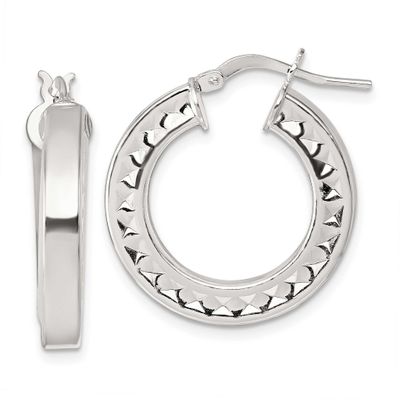 Textured Hoop Earrings Sterling Silver Polished, MPN: QE17859, UPC:
