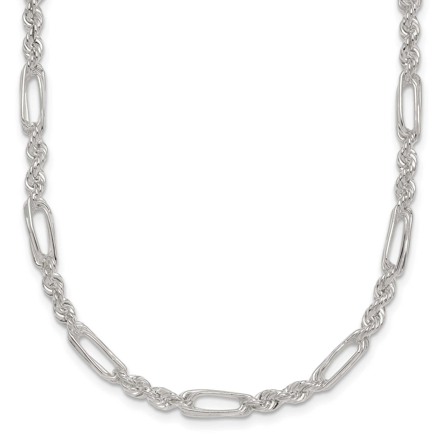 4.0mm Figaro Rope 18 Inch Necklace Sterling Silver Polished, MPN: QG6925-18, UPC:
