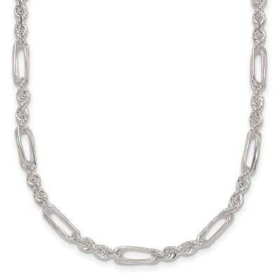 4.0mm Figaro Rope 18 Inch Necklace Sterling Silver Polished, MPN: QG6925-18, UPC: