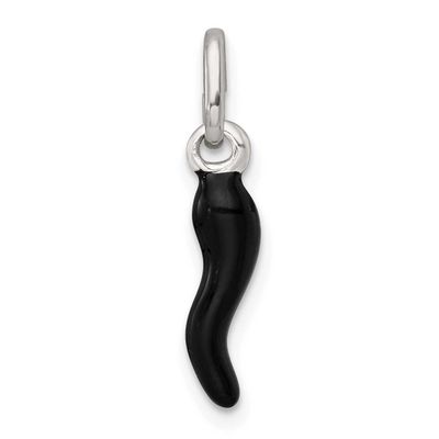 Black Enamel Italian Horn Pendant Sterling Silver, MPN: QC11496, UPC: