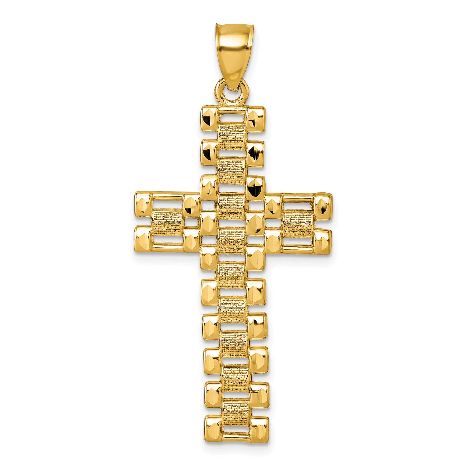 Diamond-Cut Textured Fancy Link Cross Pendant 14k Gold Polished, MPN: K10084, UPC: