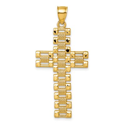 Diamond-Cut Textured Fancy Link Cross Pendant 14k Gold Polished, MPN: K10084, UPC: