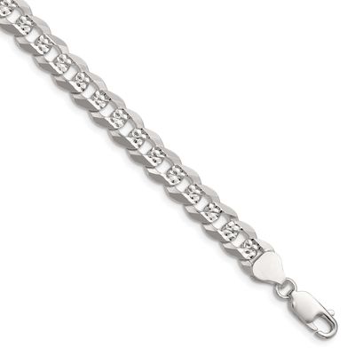 7.9mm Flat Diamond-cut Pave Curb Chain 9 Inch Sterling Silver, MPN: QPCB180-9, UPC: