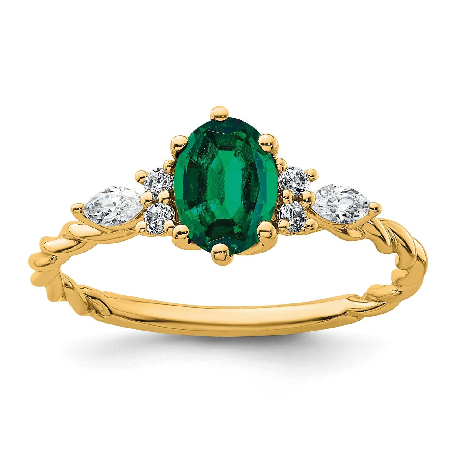 Diamond and Lab Created Emerald Twisted Ring 14k Gold Polished, MPN: RM9791-CEM-017-YAA, UPC: