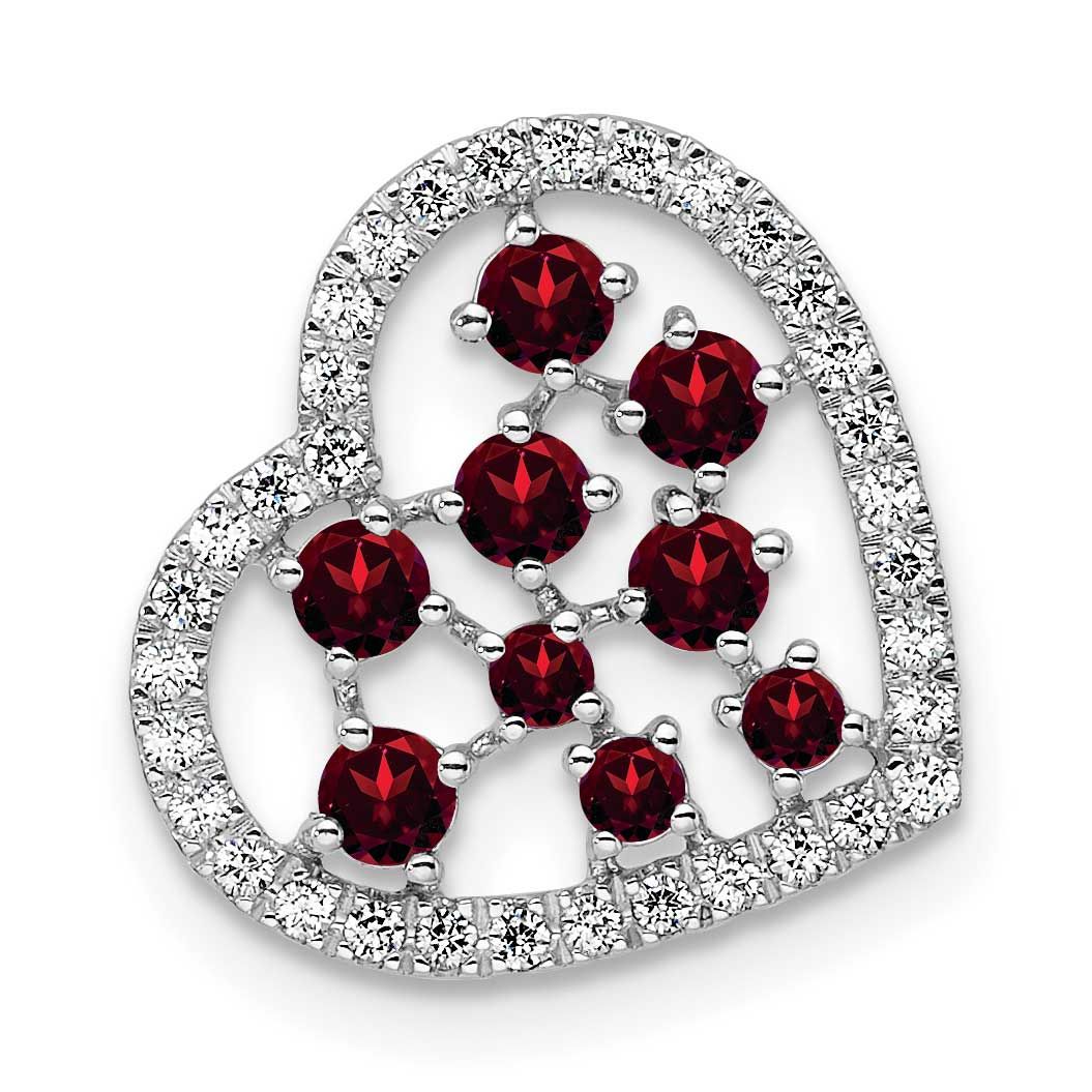 Polished Diamond and Garnet Heart Chain Slide 15 Inch 14k White Gold, MPN: PM10797-GA-020-WAA, UPC: