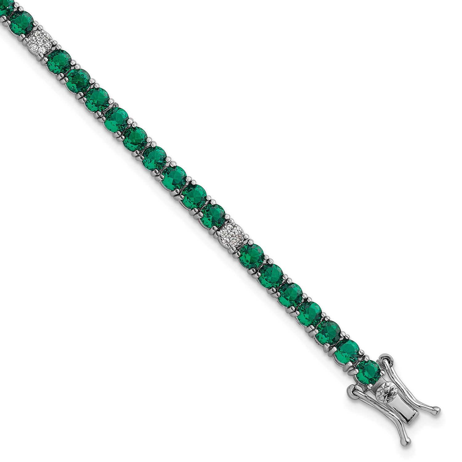 Green and White CZ 7 Inch Tennis Bracelet Sterling Silver Rhodium-Plated Polished, MPN: QG7007-7, U…