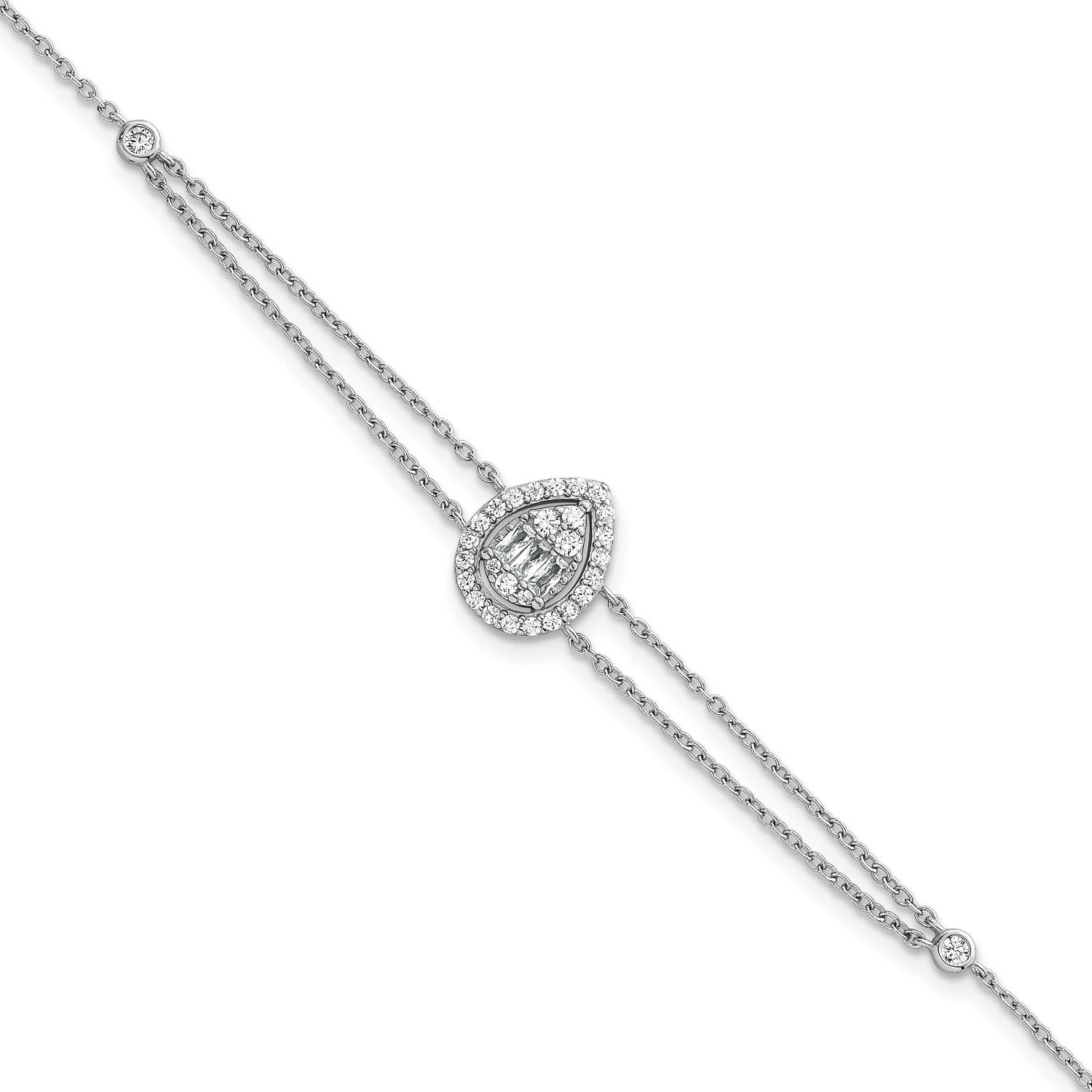 2-Strand CZ Teardrop 7 Inch with 1.5 Inch Extension Bracelet Sterling Silver Rhodium-Plated Polishe…