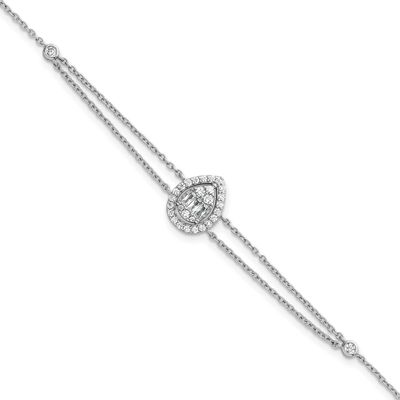 2-Strand CZ Teardrop 7 Inch with 1.5 Inch Extension Bracelet Sterling Silver Rhodium-Plated Polishe…