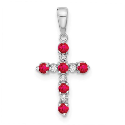 Lab Created Ruby and Diamond Cross Pendant 14k White Gold, MPN: XP3387WCR/A, UPC: