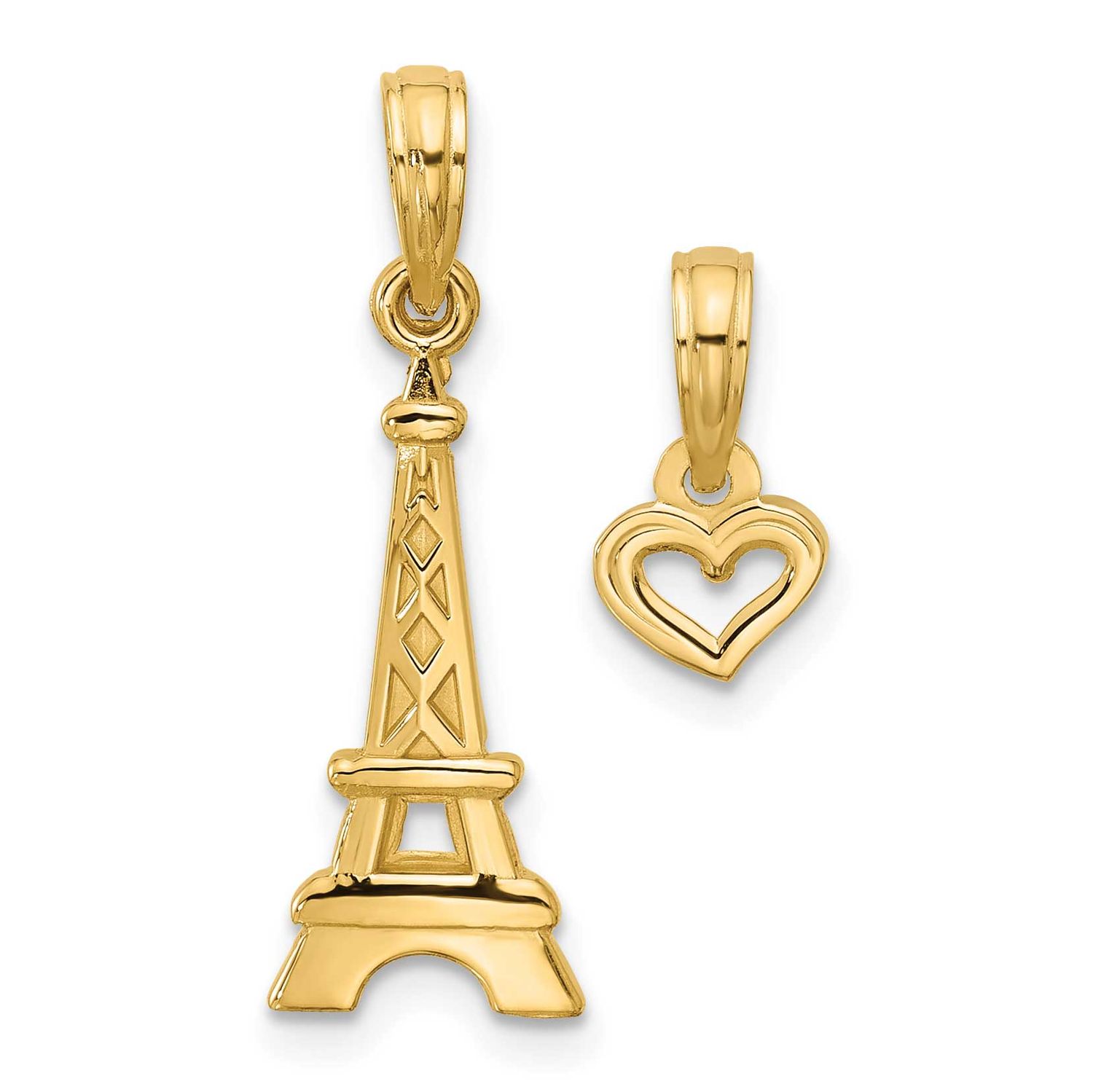 Satin Eiffel Tower with Heart Pendant 14k Gold Polished, MPN: D5746, UPC: