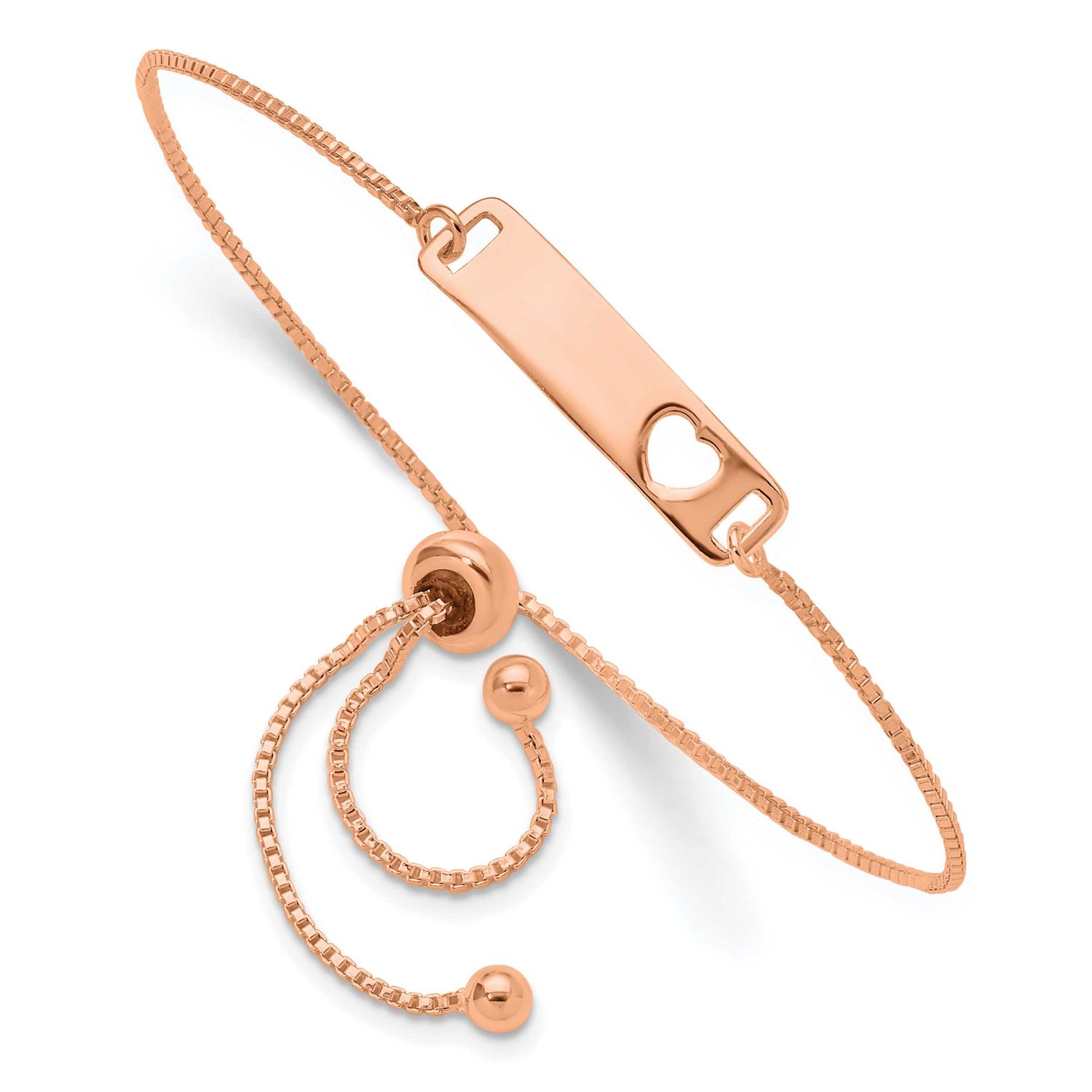 Rose Gold-Tone Polished Bar with Heart Adjustable Bracelet Sterling Silver, MPN: QG4765RP, UPC: