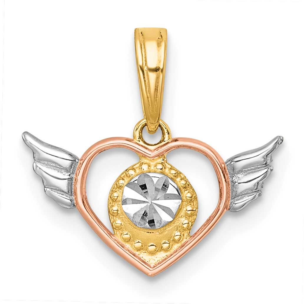 Rose-Tone Heart with Wings Charm 14k Gold with Rhodium, MPN: K10001, UPC: